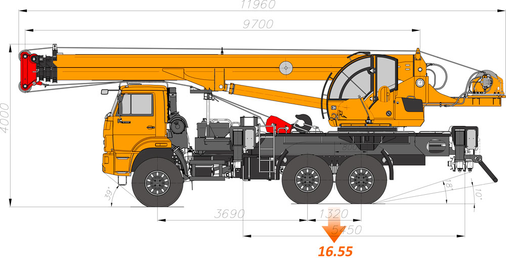 Габаритные размеры КС-55713-5K-4 25 тонн